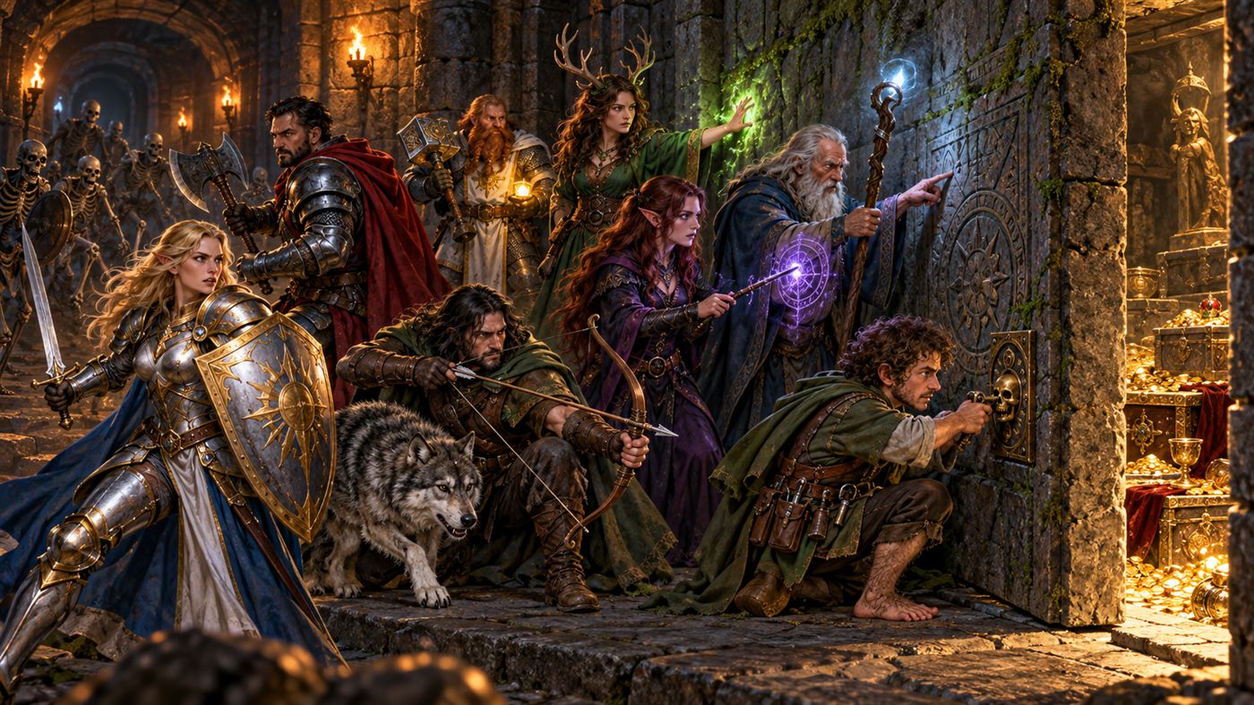 A party opening a treasure vault by torchlight