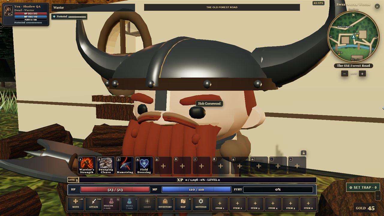 Hob the woodcutter, a dwarf with a horned helm and a huge red braided beard